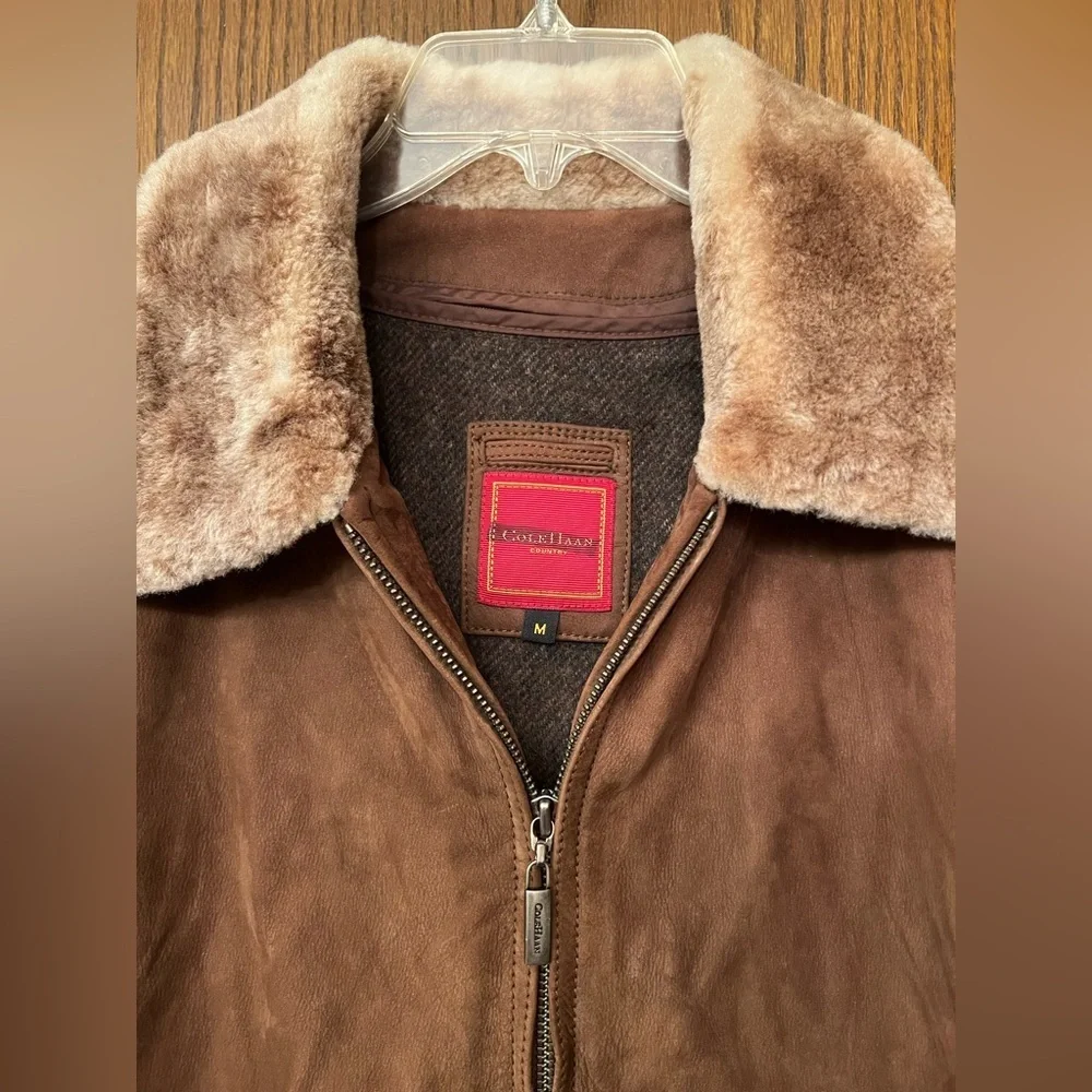 EUC Cole Haan Brown Suede Bomber Jacket/Car Coat Zip out Wool Liner